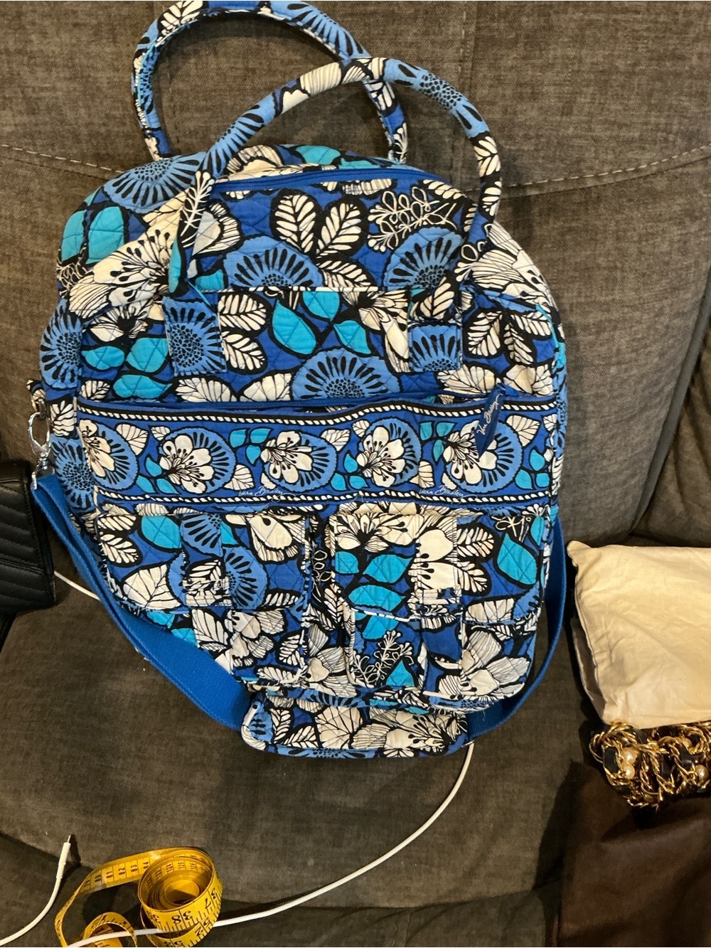 Vera Bradley Blue Floral Quilted Travel Backpack